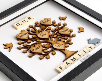 Regali per l'anniversario in legno di 5 anni - Regalo per il 5° anniversario per una coppia - Personalizzato - Anniversario di matrimonio in legno di 5 anni - Cornice per albero genealogico