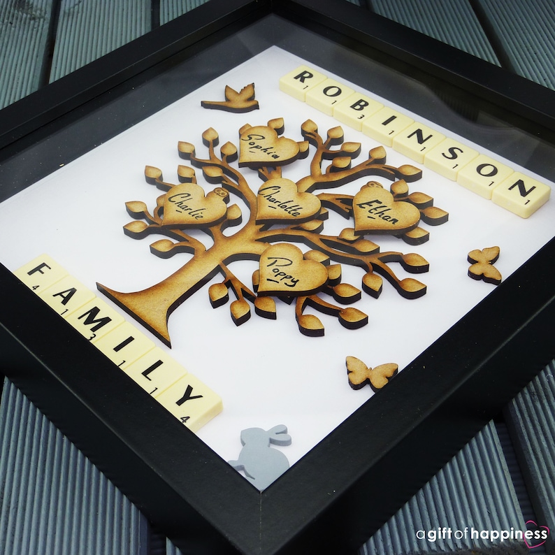 Our Family tree frame Family tree scrabble wall art Family tree wall art scrabble frame gift Christmas Gift Present Birthday Anniversary