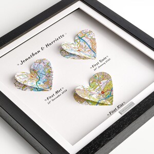 Erster Freund, Erstes Treffen, Erster Kuss, Dating Partner Jahrestag Geschenk - Personalisierter Kartenrahmen - OS Heart Maps