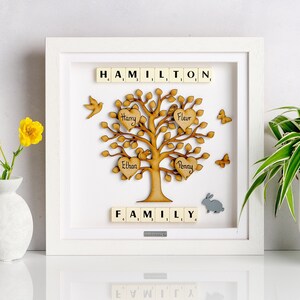 Personalized Family Tree Frame: Scrabble Tile Names, Wooden Art