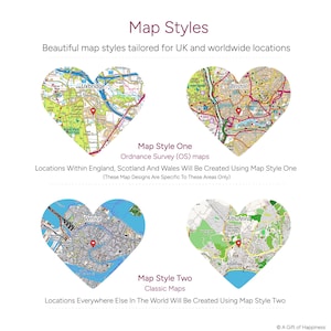 First Met, First Date, First Kiss, Fiance Anniversary Gift Present - Personalised Maps Frame - OS Heart Maps image 11
