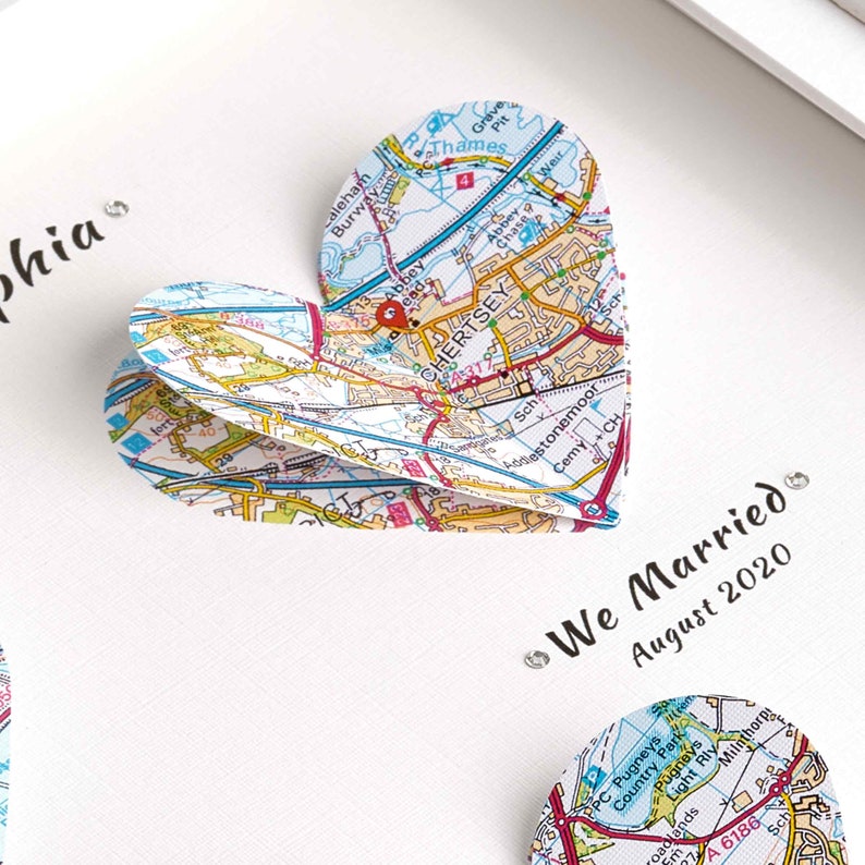 Gift from Groom to Bride, Gift from Bride to Groom, on Wedding Day, Sentimental, Personalised Map Gift in Deep Box Glass Frame, Memories image 8