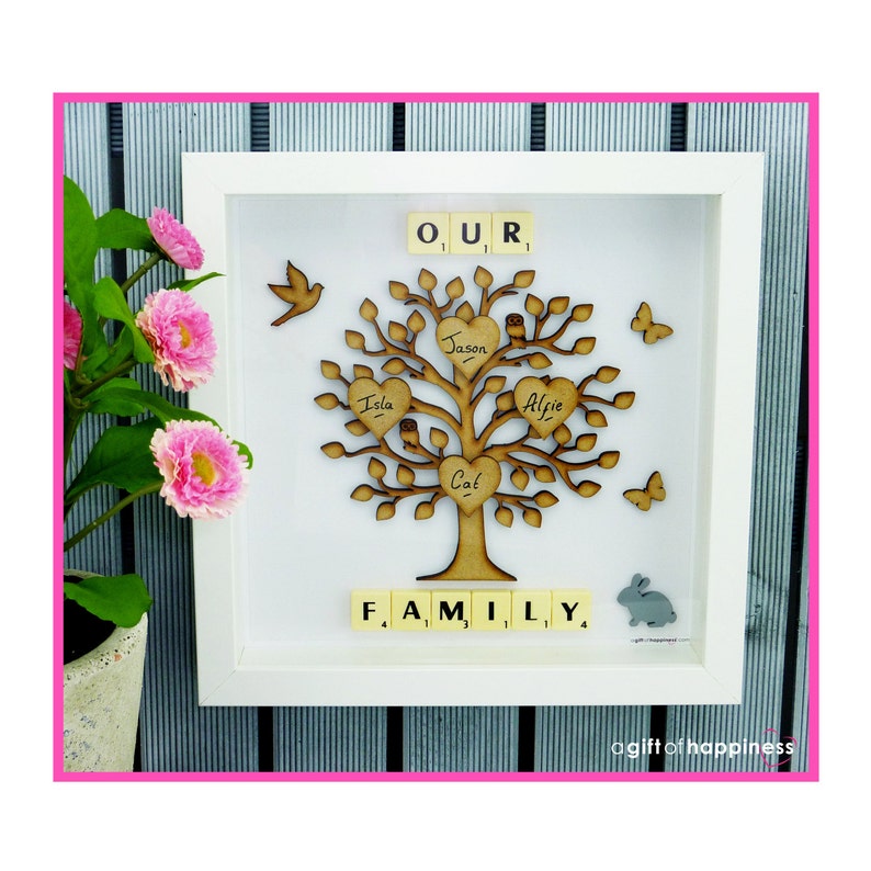 Our Family tree frame Family tree scrabble wall art Family tree wall art scrabble frame gift Christmas Gift Present Birthday Anniversary