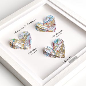 Gift from Groom to Bride, Gift from Bride to Groom,  on Wedding Day, Sentimental, Personalised Map Gift in Deep Box Glass Frame, Memories