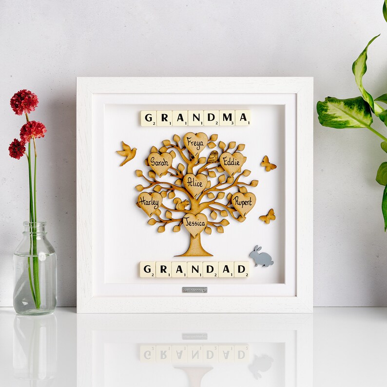 Family Tree Gift Frame Family Tree Scrabble Wall Art Family Etsy UK