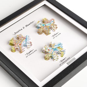 GESCHENK FÜR FAMILIE, Geburtsdatum / Geburtsorte für Kinder, personalisierte Karten drucken. Familien Geschenke, neues Baby. Landkarten