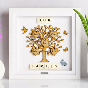 Our family tree Mothers Day Present | Framed family tree | Personalised Family Tree Gift | Wooden Family Tree Picture Frame Family Gift Mum