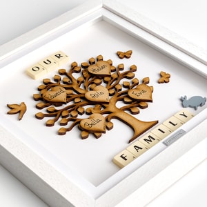 Beautiful Handmade Family Tree Gift Frame in Glass Fronted, Solid Wood, Deep Box Frame