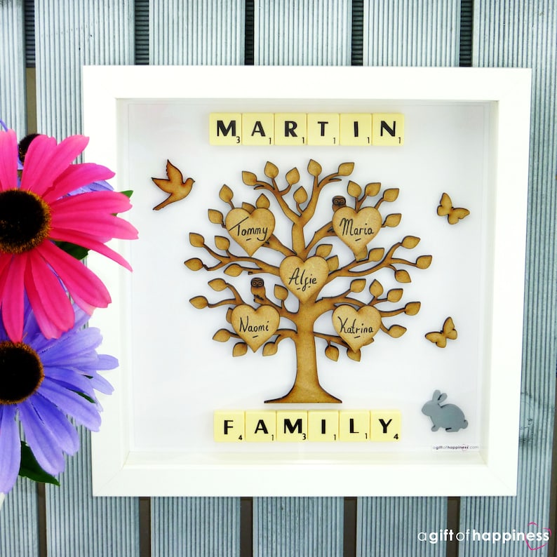Our Family tree frame Family tree scrabble wall art Family tree wall art scrabble frame gift Christmas Gift Present Birthday Anniversary