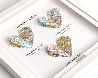 Valentines Day Personalised Map Present | Met Engaged Married | Wife Valentines Present | Husband Valentines Gift | Handmade Map Frames