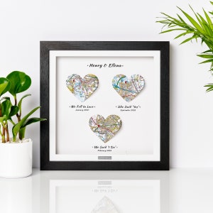 HERZ KARTE BILD Rahmen. Personalisierte Landkarten art individualisierter 3D Druck - Gerahmt