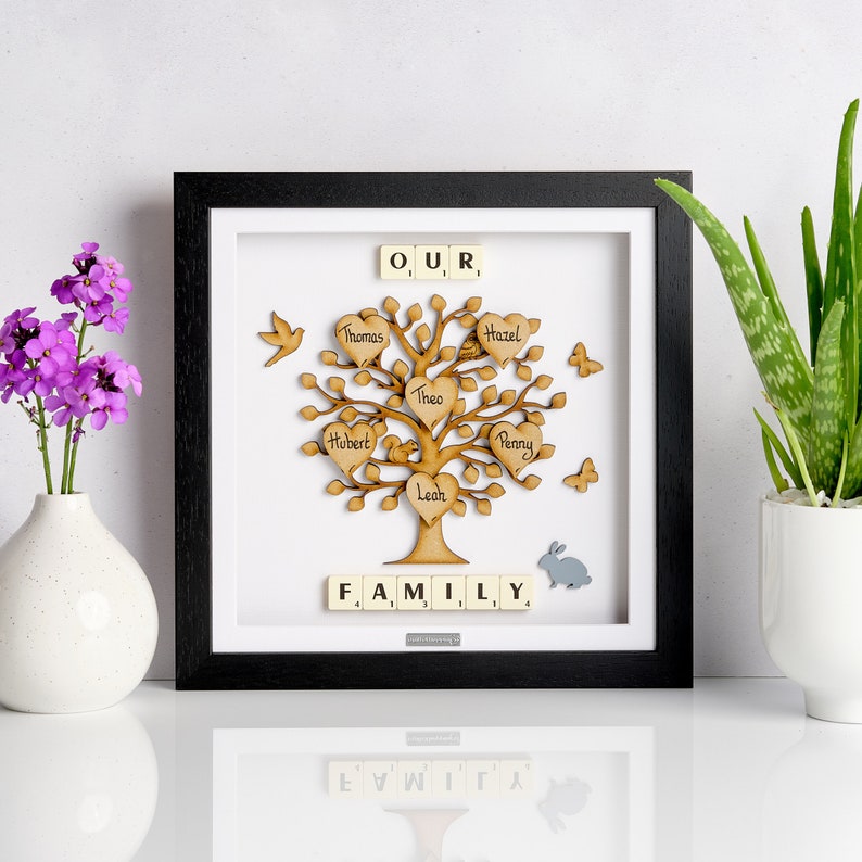 Family Tree Gift Frame Family Tree Scrabble Wall Art Family Etsy UK