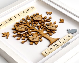 Family tree gift frame Persoanlised handmade scrabble family tree wall art Christmas present christmas gift xmas Birthday Anniversary Gifts