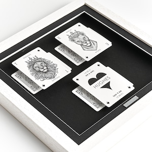 Regalo del novio a la novia, regalo de la novia al novio, el día de la boda, naipes personalizados, caja profunda con marco de vidrio, rey, reina, león, leona