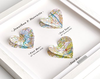 We First Met We First Dated We First Kissed, Valentines Day, Map, Gift, Partner, Boyfriend, Girlfriend, Anniversary, Personalised Map Gifts