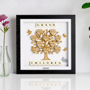 Personalized Grandchildren Family Tree Frame: Scrabble Tile Grandparent Gift