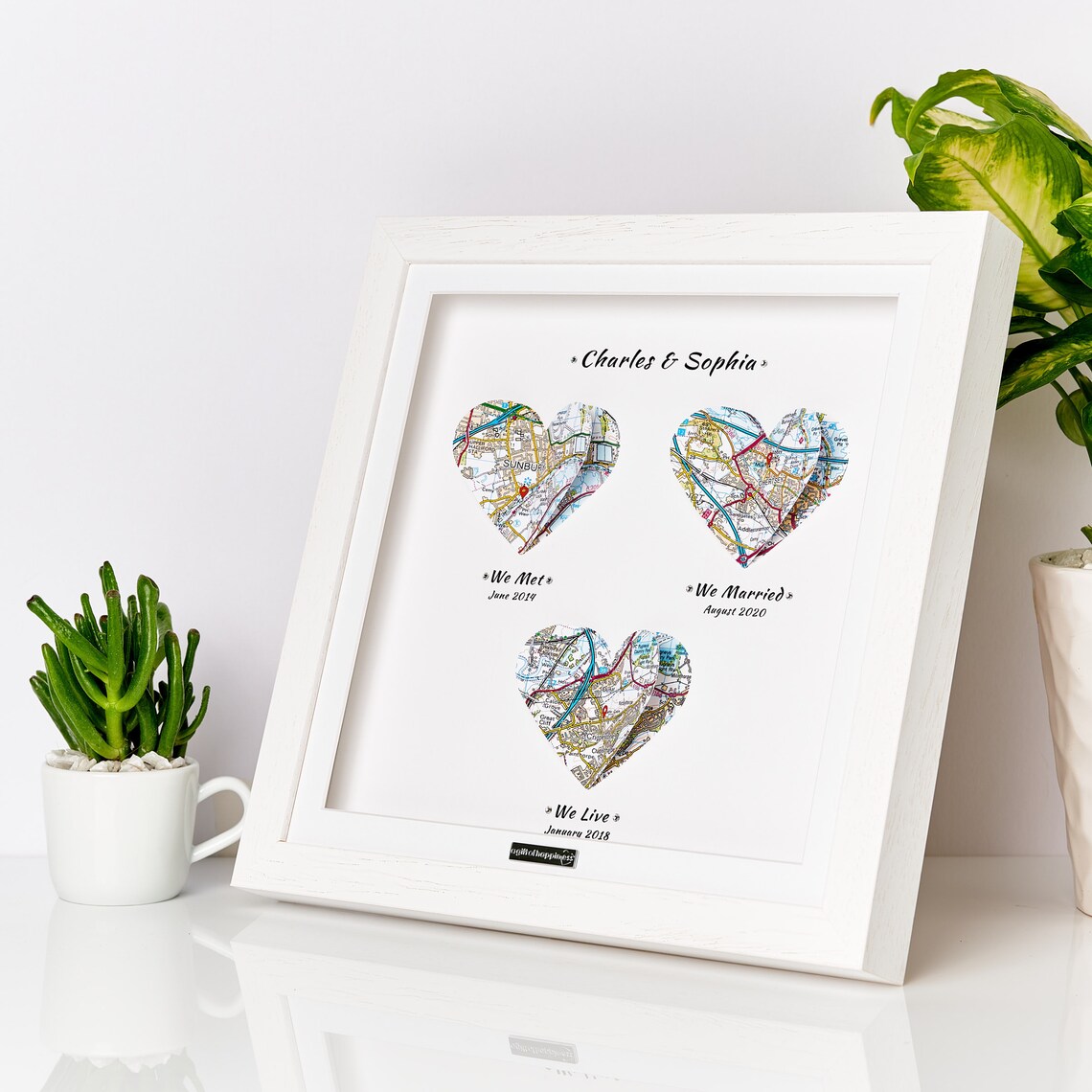 Linen Wedding Anniversary Map Gift Frame Love Heart Maps - Etsy UK