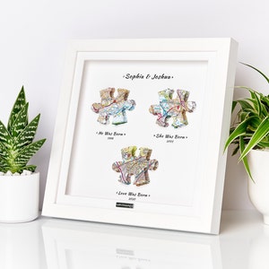 Cadre d'impression de carte cadeau petite amie. Carte de rencontre personnalisée pour petite amie Art.  Lui est né, elle est née, l'amour est né, cadeaux d'anniversaire de rencontre