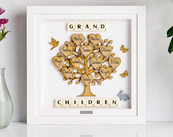 Grand Children Family Tree gift present Grandparent gift Grandchildren frame scrabble family tree frame gift  Birthday Anniversary Christmas