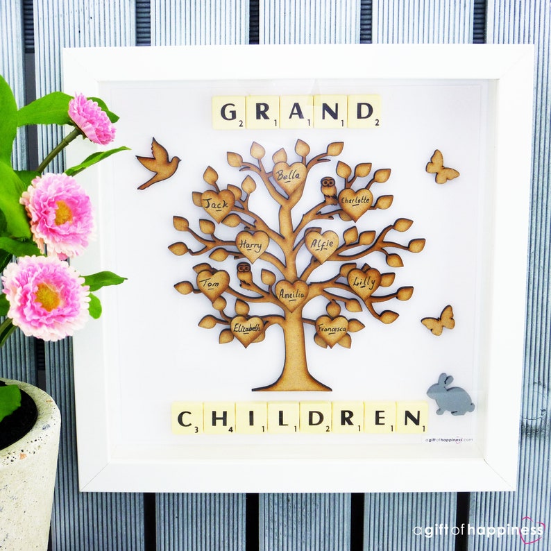 Our Family tree frame Family tree scrabble wall art Family tree wall art scrabble frame gift Christmas Gift Present Birthday Anniversary