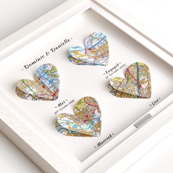 Framed Map Gift - WEDDING, ANNIVERSARY - ENGAGEMENT - Special Occasions, Cherished Memories. Personalised Map Gifts