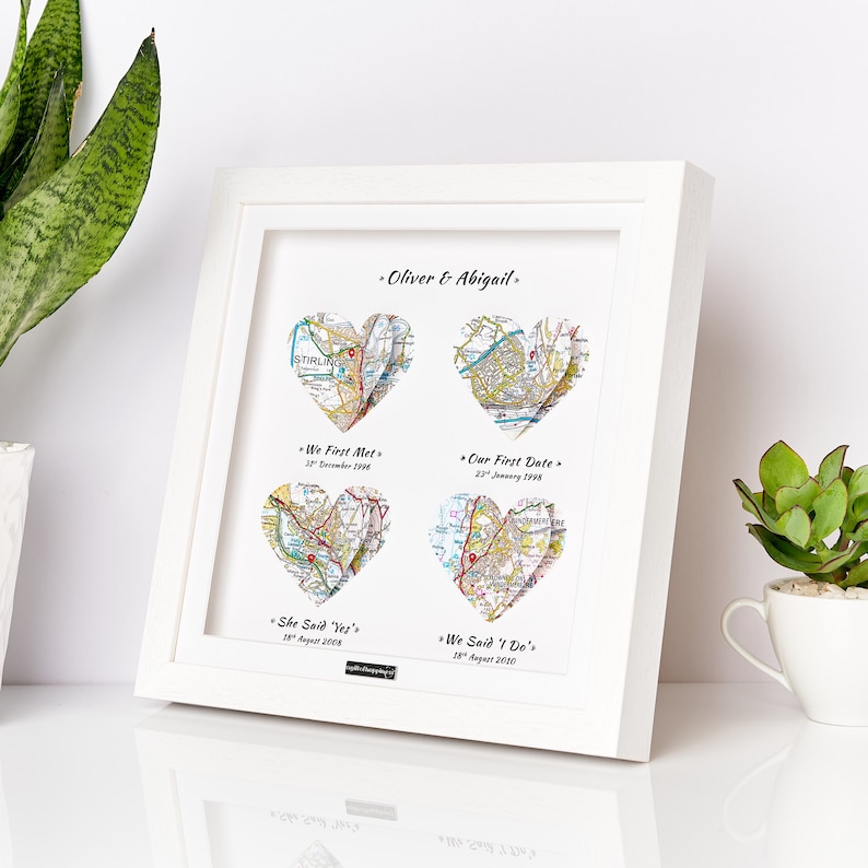 Gift from Groom to Bride, Gift from Bride to Groom, on Wedding Day, Sentimental, Personalised Map Gift in Deep Box Glass Frame, Memories image 6