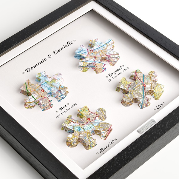 Special Occasions. Met, Engaged, Married, Live, Wedding Anniversary Wife Gift Present - Personalised Maps Frame - OS Maps Jigsaw Maps