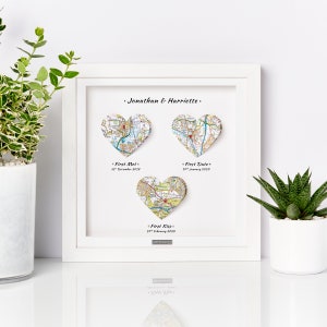 Gift from Groom to Bride, Gift from Bride to Groom, on Wedding Day, Sentimental, Personalised Map Gift in Deep Box Glass Frame, Memories image 4