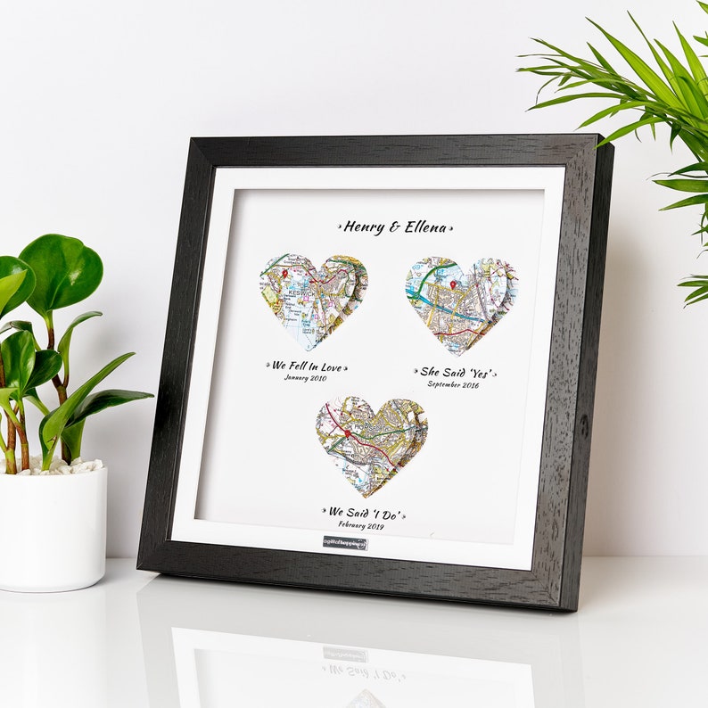 Gift from Groom to Bride, Gift from Bride to Groom, on Wedding Day, Sentimental, Personalised Map Gift in Deep Box Glass Frame, Memories image 2