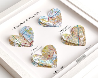 4 Year Linen Anniversary Maps Picture Gift in Solid Wood Box Frame - Personalised Linen Maps Design Fourth Wedding Anniversary Gift Ideas