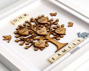 5th Anniversary Gift For Couple - Personalised 5 Years Wedding Anniversary Gifts - Wood Wedding Anniversary Gifts - Wooden Family Tree Frame