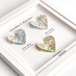 Erster Freund, Erstes Date, Erster Kuss, personalisiertes 3D-Karten Geschenk für Partner. Personalisierte Karten Geschenk für Partner.  Herz Karte Print. Unsere Landkarten