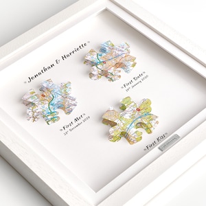 Carte puzzle personnalisée, cadeau pour petite amie, impression de carte | Illustration de carte personnalisée petite amie | Première rencontre, premier rendez-vous, premier baiser | Anniversaire de rencontre