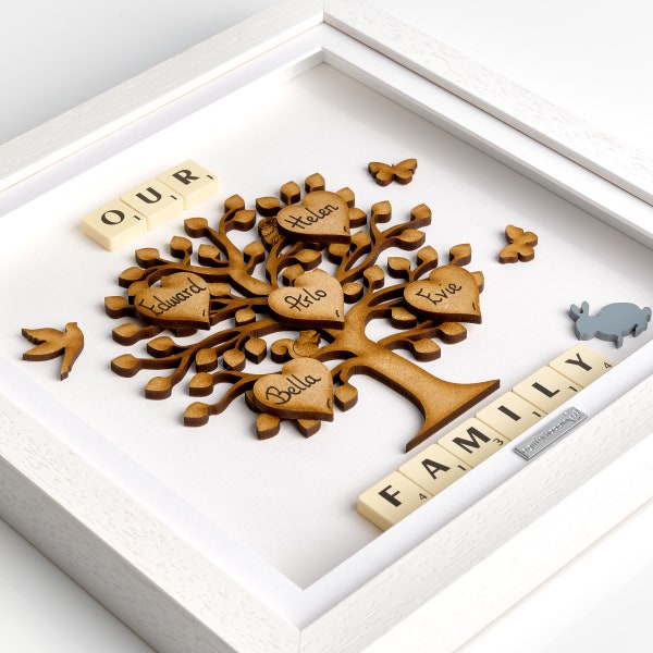 Family Tree Personalised Gifts. Scrabble Handmade Family Trees. Family Tree Frame by A Gift of Happiness. Grandchildren. Grandparents. Gift.