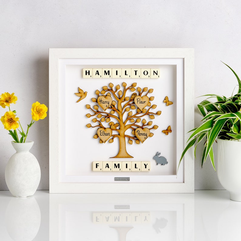 Family Tree Gift Frame Family Tree Scrabble Wall Art Family Etsy UK