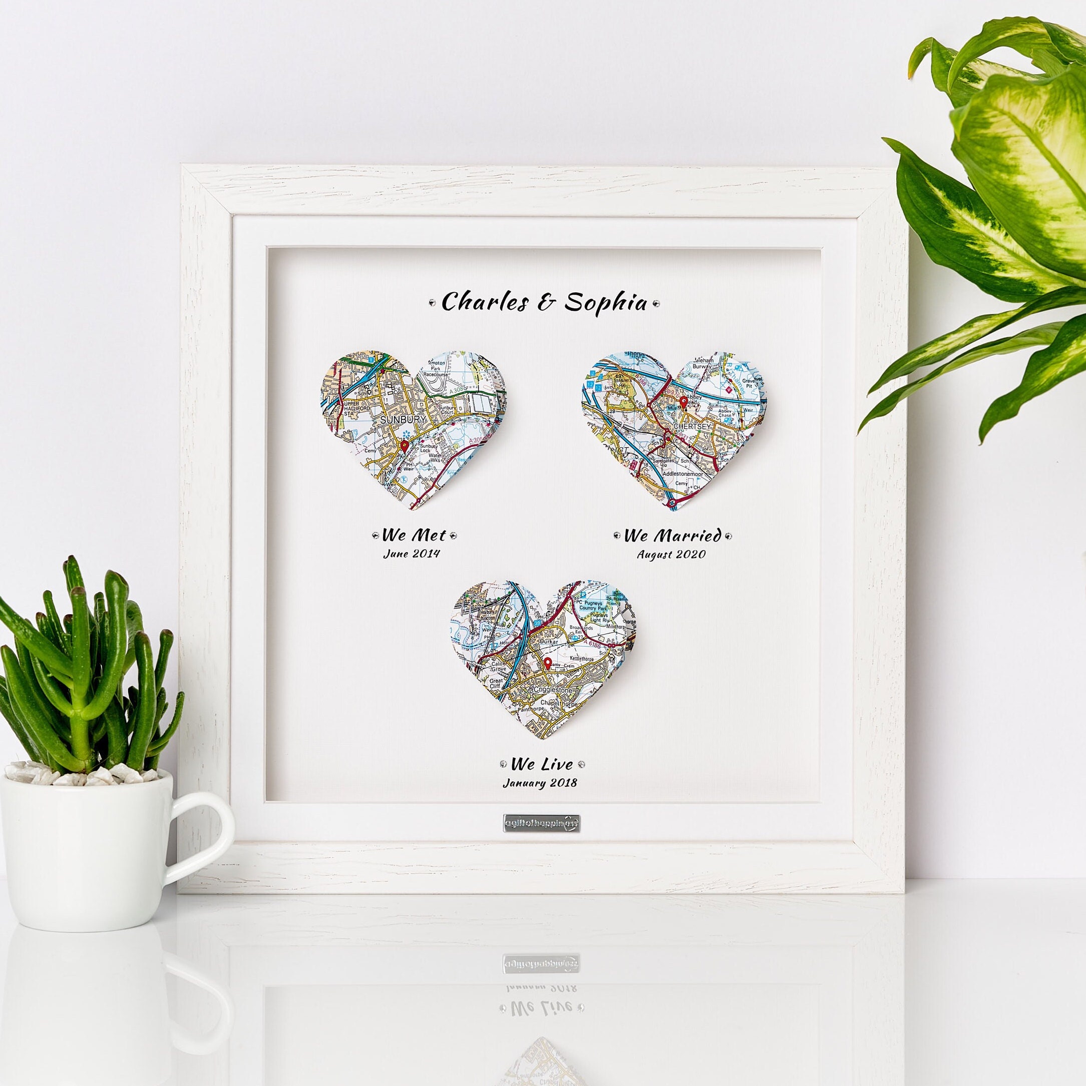 Linen Anniversary Gift, Linen Gifts, Linen Presents, Personalised Sentimental Framed Map Gift, Fourth Anniversary, Present, 4th Anniversary
