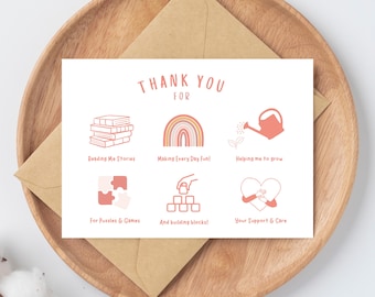 Printable Thank You Card for Daycare Teachers | Preschool, Nursery Teacher & ECE Appreciation Gift | Instant Download Foldable Card Template