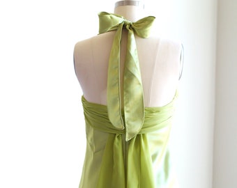 Vintage Neon Green Mini Dress Halter with Tie Big Bow ~ Size Small (2)