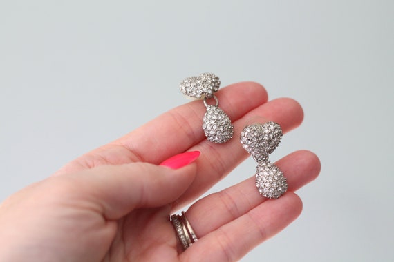 Vintage Rhinestone Heart Drop Earrings - image 1