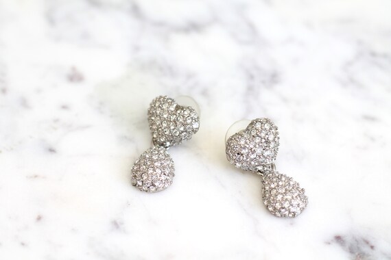 Vintage Rhinestone Heart Drop Earrings - image 3