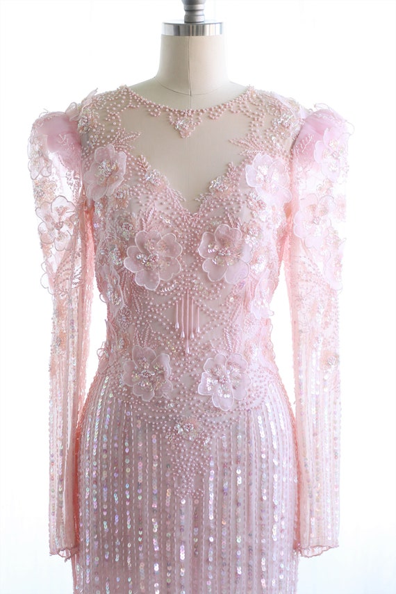 Vintage 80s/90s Glam Sequins & Silk Dress ~ Pink B