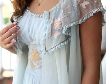 Vintage Lingerie and Peignoir Set ~ Powder Blue Champagne Appliques ~ Size Small (2)