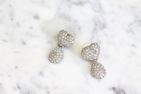 Vintage Rhinestone Heart Drop Earrings - image 2