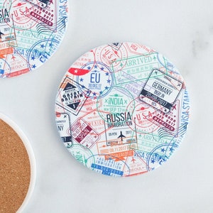 Passport Stamp Coasters and Wanderlust Decor for Travelers image 1