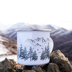 Mountains and Trees Outdoor Enamel Mug and Coffee Cup