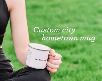 Custom City Enamel Camping Mug and Travel Gift for Husband