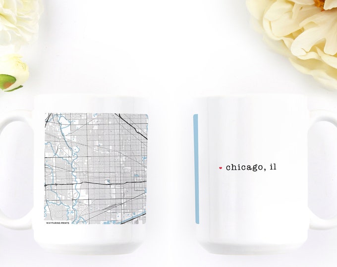 Chicago First Apartment Gift, Custom New Professional 15oz Typographic Coffee Mug