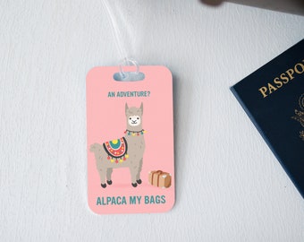 Pink Alpaca Metal and Personalized Luggage Tag