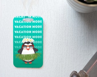 Cadeau drôle de pingouin, étiquette de bagage de mode de vacances