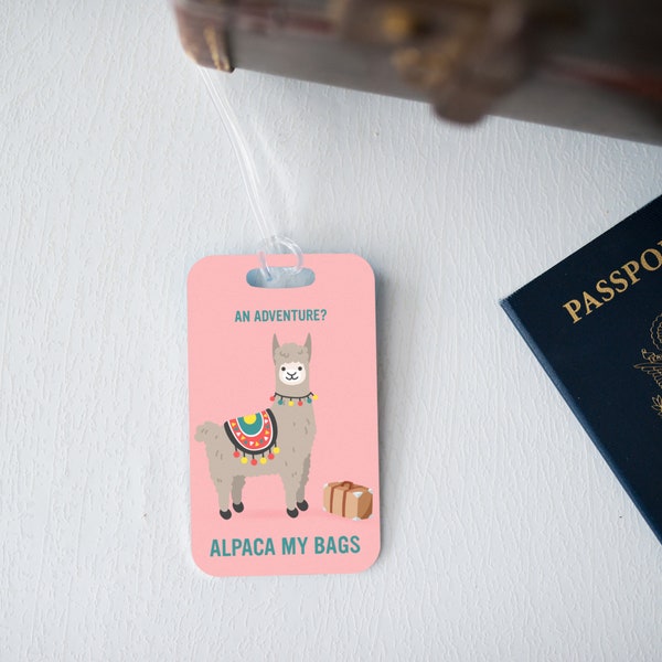 Pink Alpaca Metal and Personalized Luggage Tag